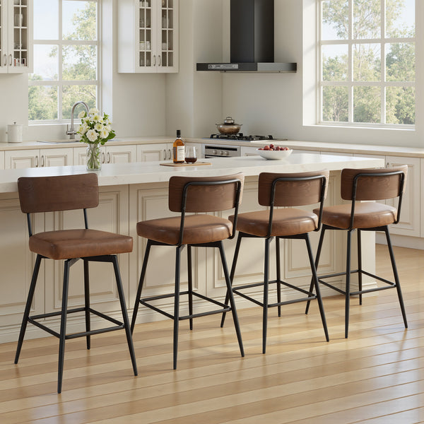 Corvina Bar Stool in Brown Afus Leather, Bar Height
