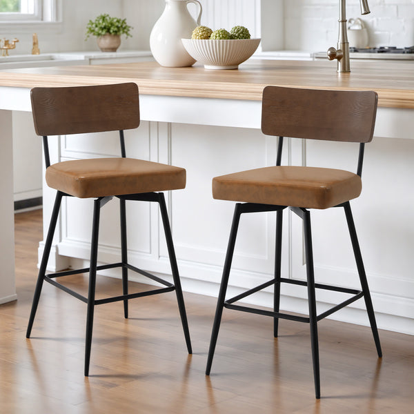 Corvina Bar Stool in Brown Afus Leather, Counter Height