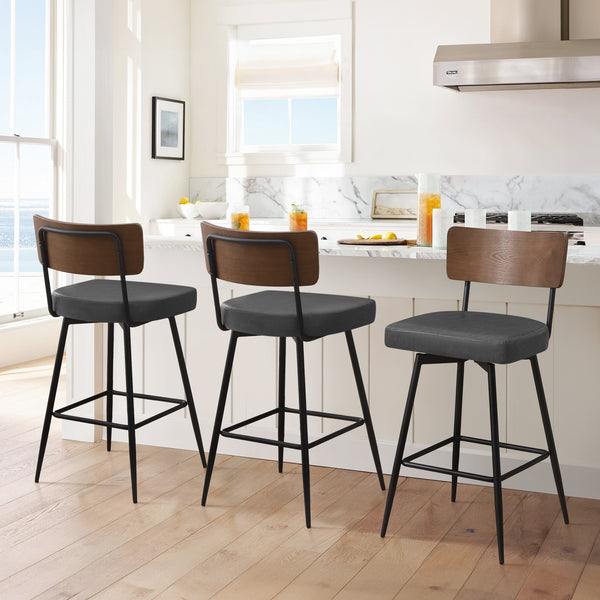 Corvina Bar Stool in Charcoal Sarma Leather, Bar Height