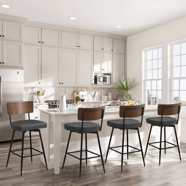 Corvina Bar Stool in Charcoal Sarma Leather, Bar Height