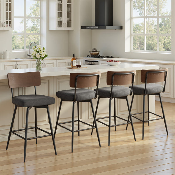 Corvina Bar Stool in Charcoal Sarma Leather, Bar Height