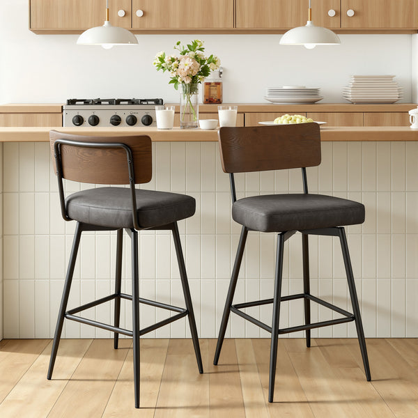 Corvina Bar Stool in Charcoal Sarma Leather, Bar Height