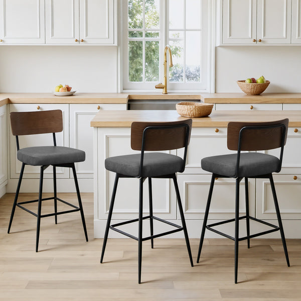 Corvina Bar Stool in Charcoal Sarma Leather, Counter Height