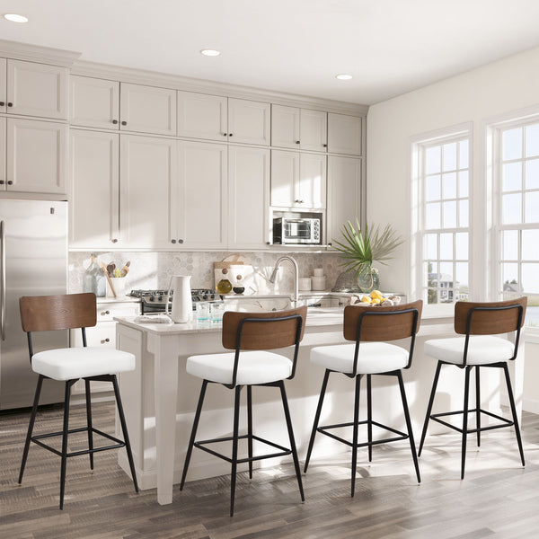 Corvina Bar Stool in Cream Ribol Leather, Bar Height