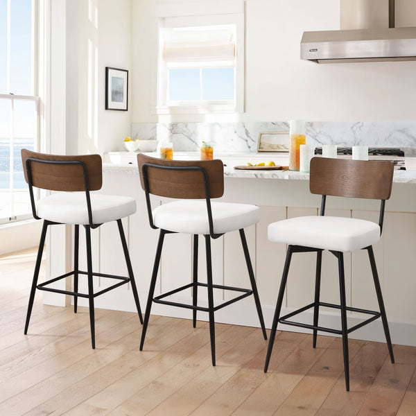 Corvina Bar Stool in Cream Ribol Leather, Bar Height