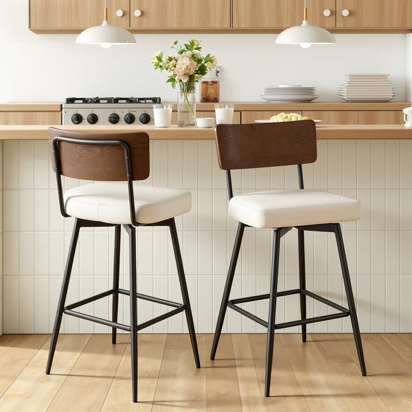 Corvina Bar Stool in Cream Ribol Leather, Bar Height