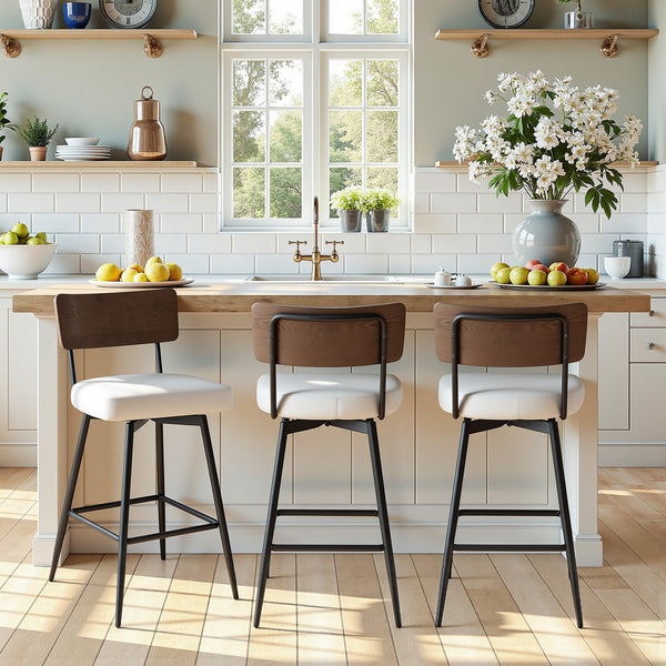 Corvina Bar Stool in Cream Ribol Leather, Bar Height