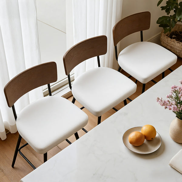 Corvina Bar Stool in Cream Ribol Leather, Counter Height