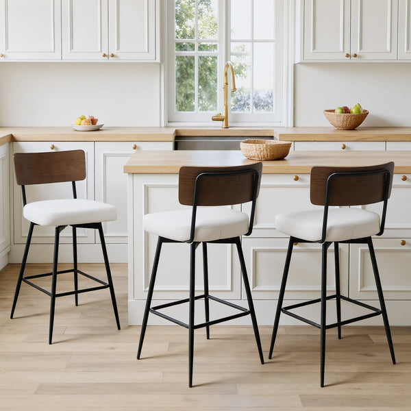 Corvina Bar Stool in Cream Ribol Leather, Counter Height