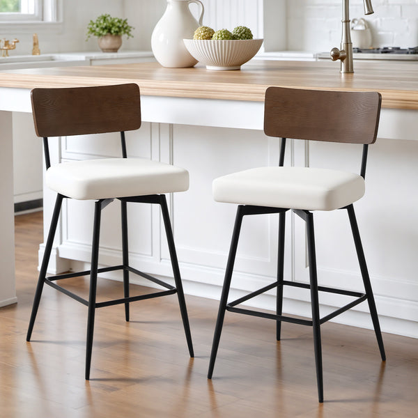 Corvina Bar Stool in Cream Ribol Leather, Counter Height
