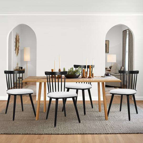 Dark lager dining chair, White Sacy Fabric