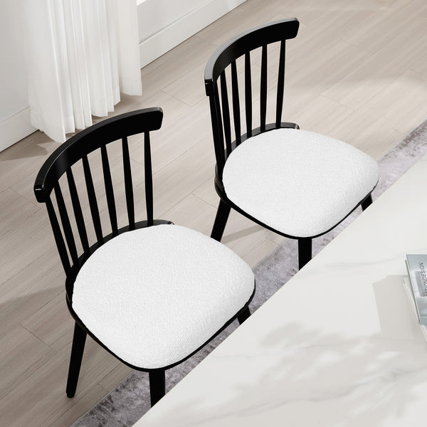 Dark lager dining chair, White Sacy Fabric