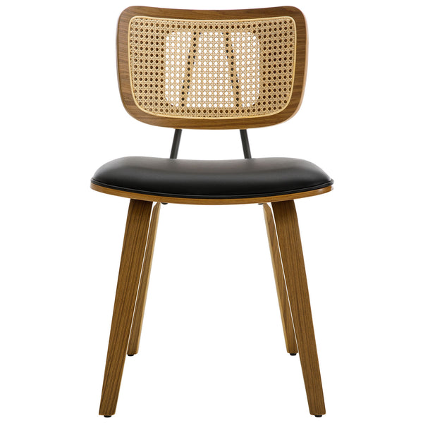Dorsa Dining Chair in Black Hron Leather, Rattan Backrest