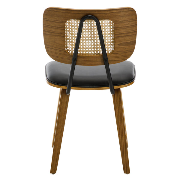 Dorsa Dining Chair in Black Hron Leather, Rattan Backrest