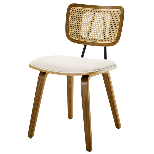 Dorsa Dining Chair in Cream Hron Leather, Rattan Backrest