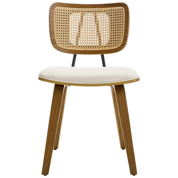 Dorsa Dining Chair in Cream Hron Leather, Rattan Backrest