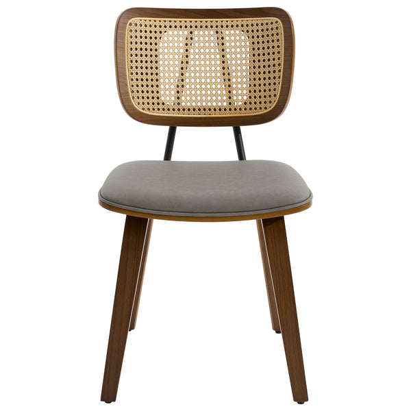 Dorsa Dining Chair in Gray Hans Leather, Rattan Backrest