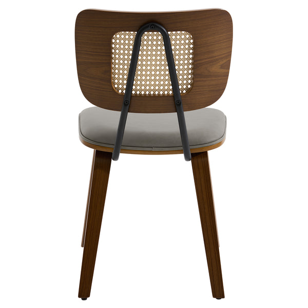 Dorsa Dining Chair in Gray Hans Leather, Rattan Backrest