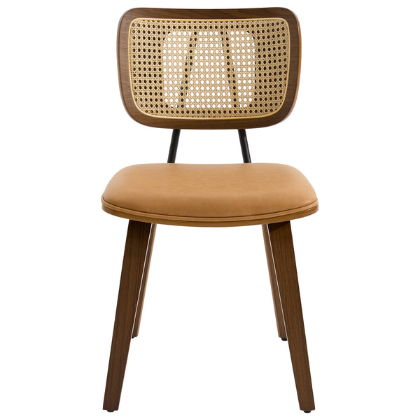 Dorsa Dining Chair in Mud Hans Leather, Rattan Backrest