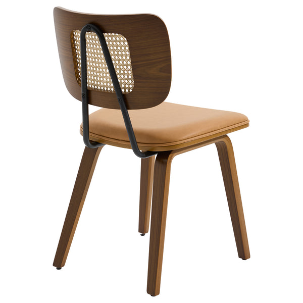 Dorsa Dining Chair in Mud Hans Leather, Rattan Backrest
