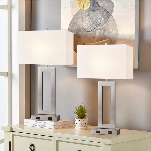 Gamaret table lamp, White Shade-Nickel Base