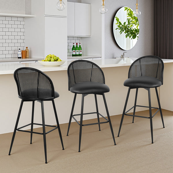 Giallo II Bar Stool in Black Ribol Leather, Bar Height