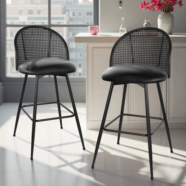 Giallo II Bar Stool in Black Ribol Leather, Bar Height