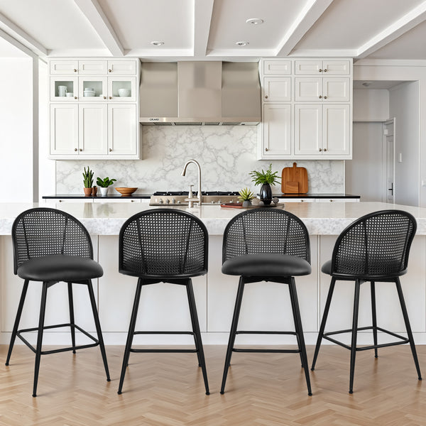 Giallo II Bar Stool in Black Ribol Leather, Counter Height