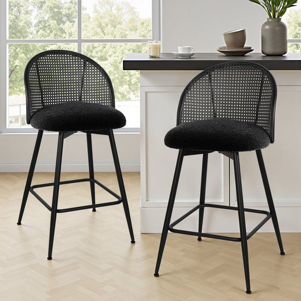 Giallo II Bar Stool in Black Sacy Fabric, Counter Height