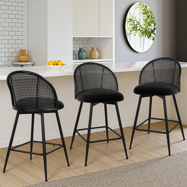 Giallo II Bar Stool in Black Sacy Fabric, Counter Height