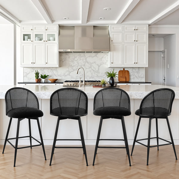 Giallo II Bar Stool in Black Sacy Fabric, Counter Height