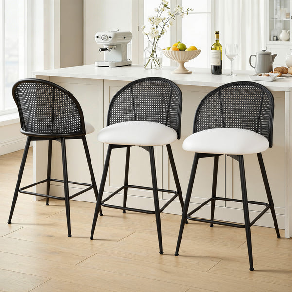 Giallo II Bar Stool in Cream Ribol Leather, Counter Height