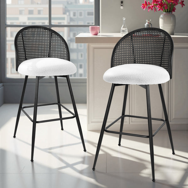 Giallo II Bar Stool in White Sacy Fabric, Bar Height