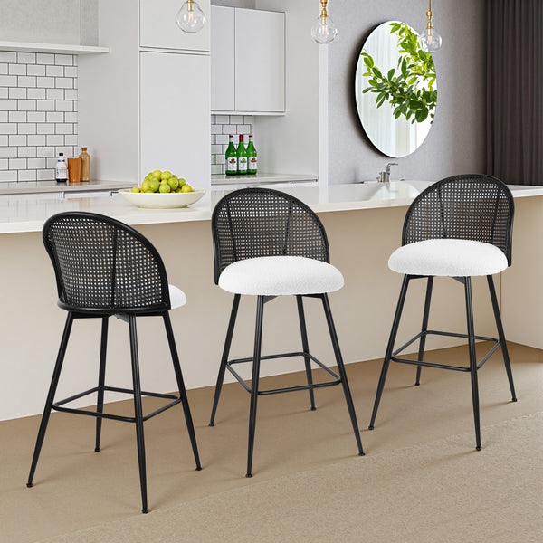 Giallo II Bar Stool in White Sacy Fabric, Bar Height