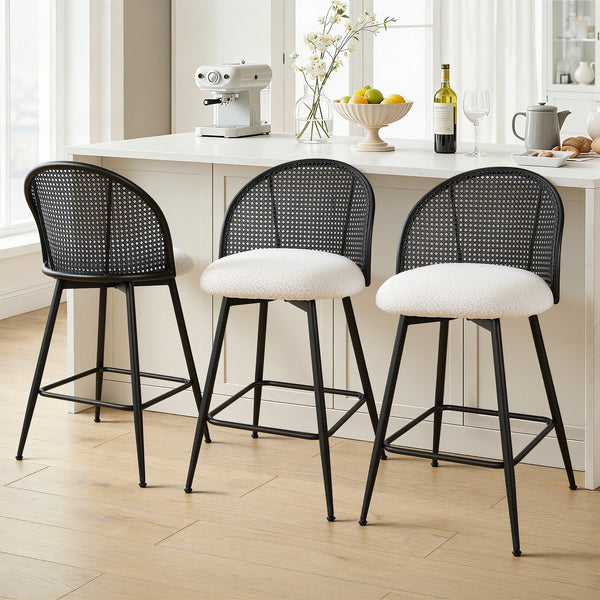 Giallo II Bar Stool in White Sacy Fabric, Counter Height