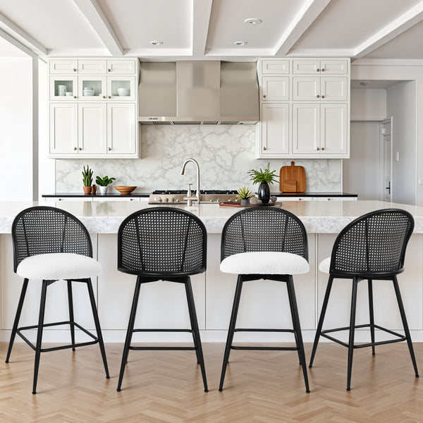 Giallo II Bar Stool in White Sacy Fabric, Counter Height