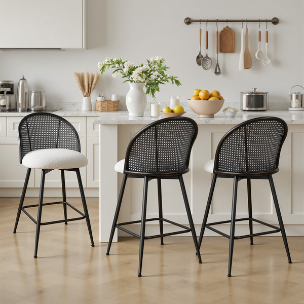 Giallo II Bar Stool in White Sacy Fabric, Counter Height