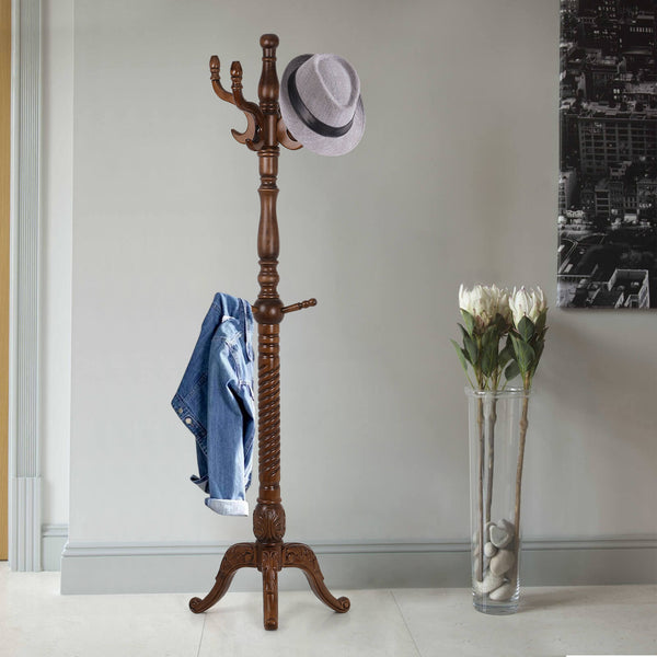 Ktwo Coat Rack in Brown Finish with Inward Hooks