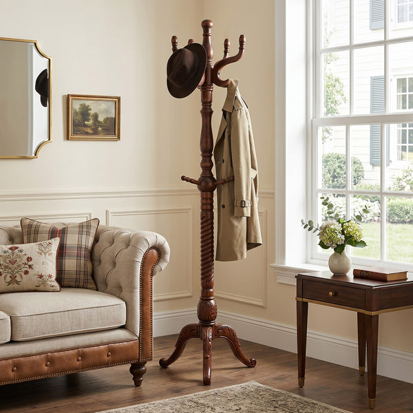 Ktwo Coat Rack in Brown Finish with Inward Hooks