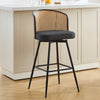 Lagrein II Swivel Bar Stool in Black Jaen Leather with Rattan Backrest