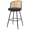 Lagrein II Swivel Bar Stool in Black Jaen Leather with Rattan Backrest