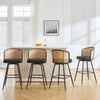 Lagrein II Swivel Bar Stool in Black Jaen Leather with Rattan Backrest