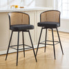 Lagrein II Swivel Bar Stool in Black Jaen Leather with Rattan Backrest