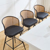 Lagrein II Swivel Bar Stool in Black Jaen Leather with Rattan Backrest
