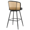 Lagrein II Swivel Bar Stool in Black Jaen Leather with Rattan Backrest