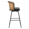 Lagrein II Swivel Bar Stool in Black Jaen Leather with Rattan Backrest