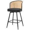 Lagrein II Swivel Counter Stool in Black Jaen Leather with Rattan Backrest