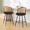 Lagrein II Swivel Counter Stool in Black Jaen Leather with Rattan Backrest