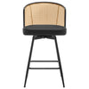 Lagrein II Swivel Counter Stool in Black Jaen Leather with Rattan Backrest