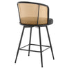Lagrein II Swivel Counter Stool in Black Jaen Leather with Rattan Backrest